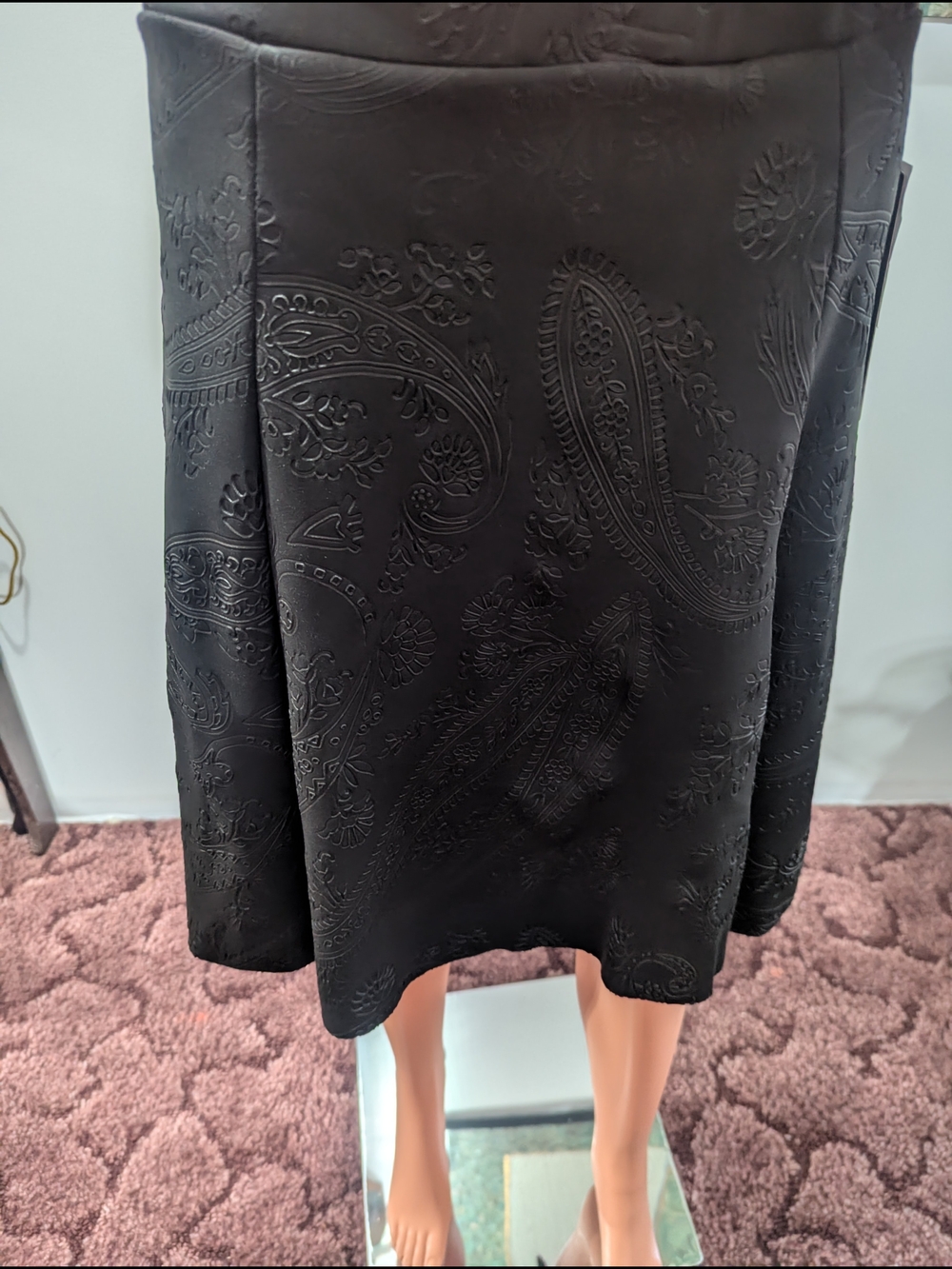 Black Embossed Paisley A-Line Women's Skirt